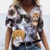 Women 3D Printed T Shirt Casual Summer Outfit Cat Animals Clothes V Neck Tops Sportwear Short Sleeve T Shirts