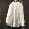 Women Vintage Embroidery Floral Shirts Tops Cotton Autumn Blouses Button Loose Sweet Soft Shirts