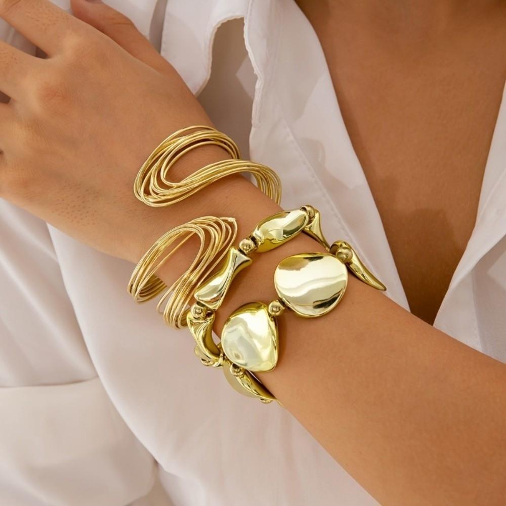 Punk Open Cuff Bracelets Irregular Metal Bracelets Set New Chunky Chain Bangles Jewelry