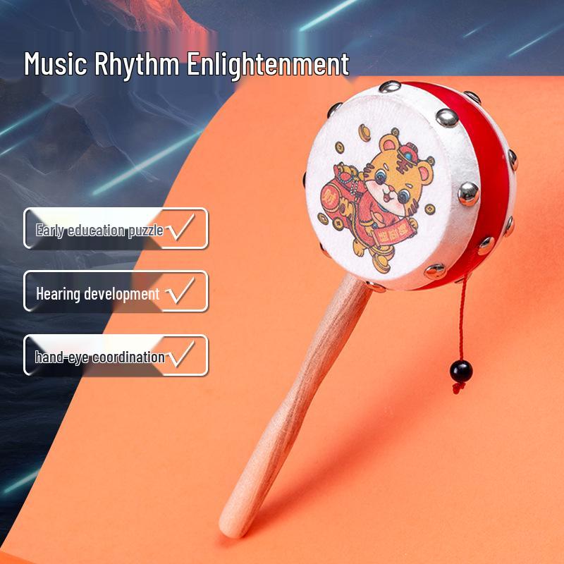 Деревянная погремушка из овчины, ручной волновой барабан для новорожденных и малышей