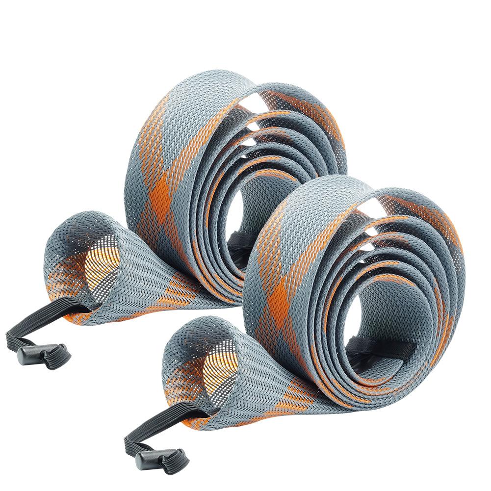 2Pcs Braided Mesh Rod Protector with Lanyard 32mm Spinning Rod Sleeve Cover Scalable for Casting Sea Fishing Spinning Rod