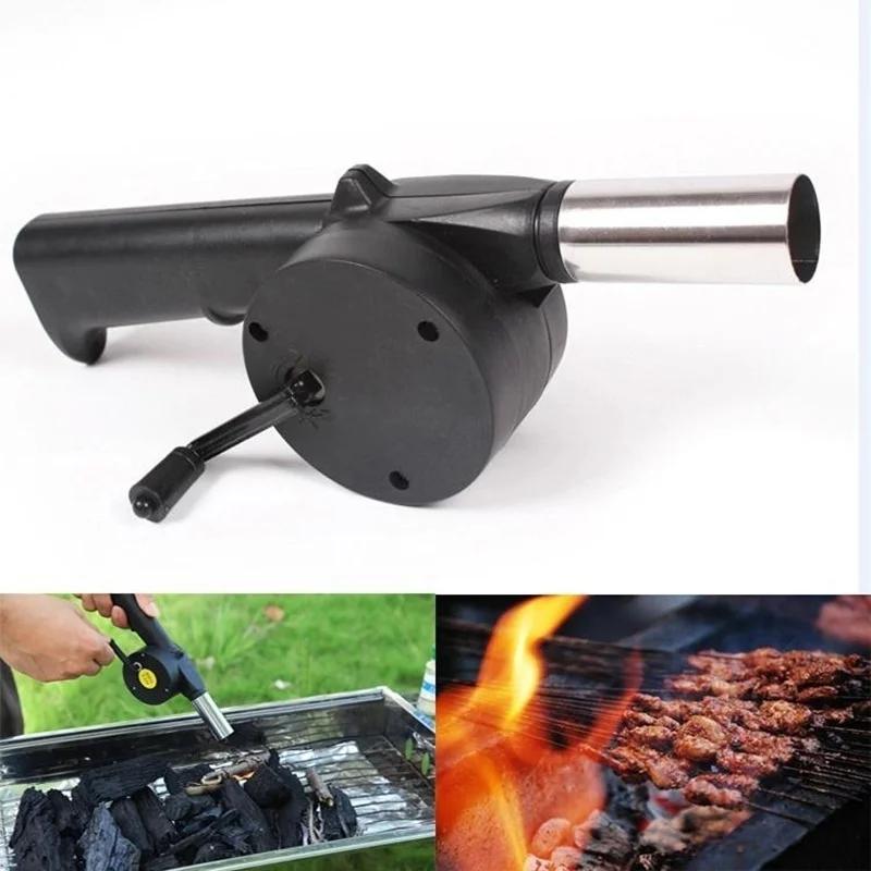 Hand Crank Powered Outdoor Cooking Barbecue BBQ Fan Air Blower for Barbecue Fire Bellow Portable Gun Camping Picnic