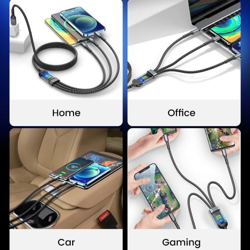 3 в 1 100 Вт прозрачный кабель для быстрой зарядки Type C Usb Micro для iPhone Samsung Huawei Xiaomi Pilot Lamp Charger Usb C