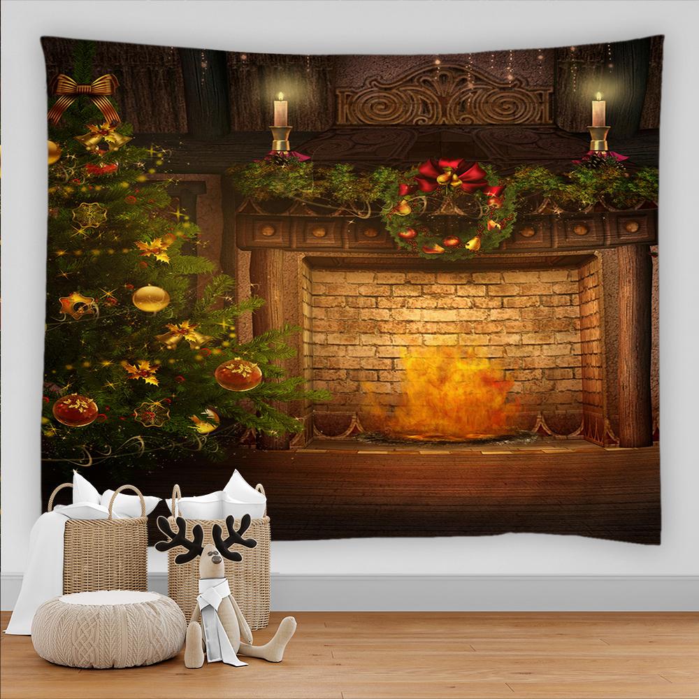 Санта-Клаус камин подарок принт узор гобелен дома гостиная спальня украшения стены полиэстер гобелен