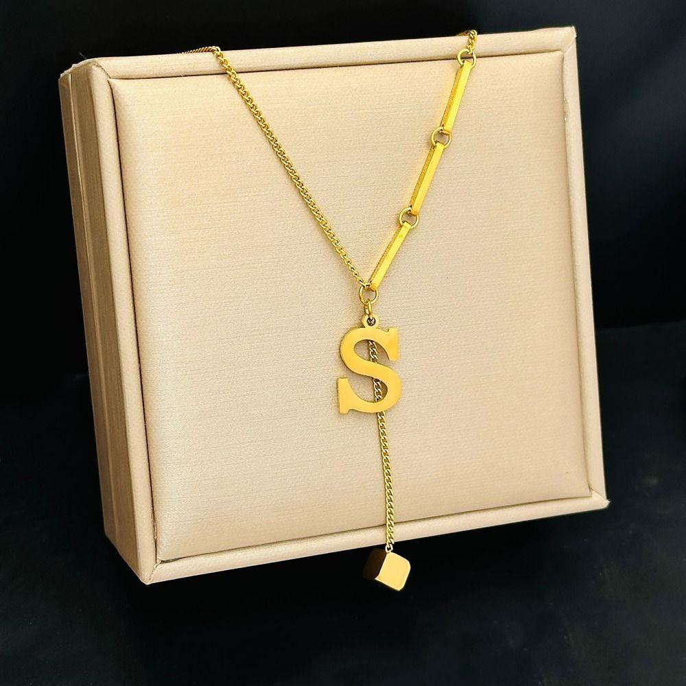 All-match Letter Necklace Cube Pendant Jewelry Accessories Luxurious Fashion Chain Mother's Day