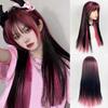 Synthetic Long Straight Harajuku Pink Brown Wig With Bangs Heat-Resistant Kawaii Lolita Wigs For Women Cosplay Hair Wig