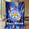 Leicester City Custom Name Text Flannel Blanket Soccer Logo Personalized Fleece Throw Blanket Special Gift For Sofa Bedroom Home