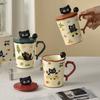 Милая керамическая кружка с крышкой и ложкой для девочек, нишевая офисная чашка для воды с дизайном высокой эстетики