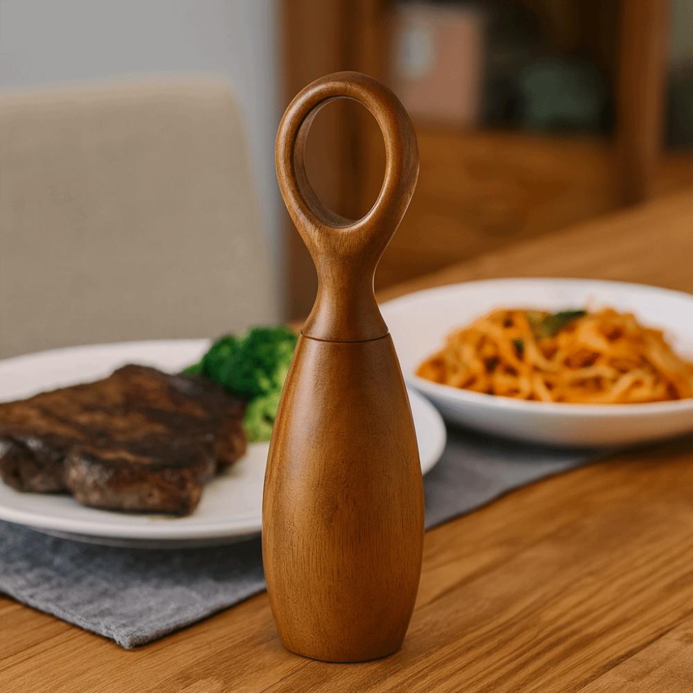 2pcs with Storage Base Acacia Wood Pepper Grinder Adjustable Particle Size Pepper Mill Restaurant
