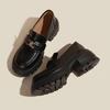 Туфли на толстой подошве, на среднем каблуке, в стиле колледж, из маленькой кожи, женская пара, одинарные туфли с пряжкой C, с круглым мыском