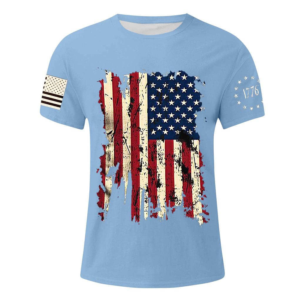 Men's Flag Printed T-Shirt Men's Loose Casual Short Sleeve Top