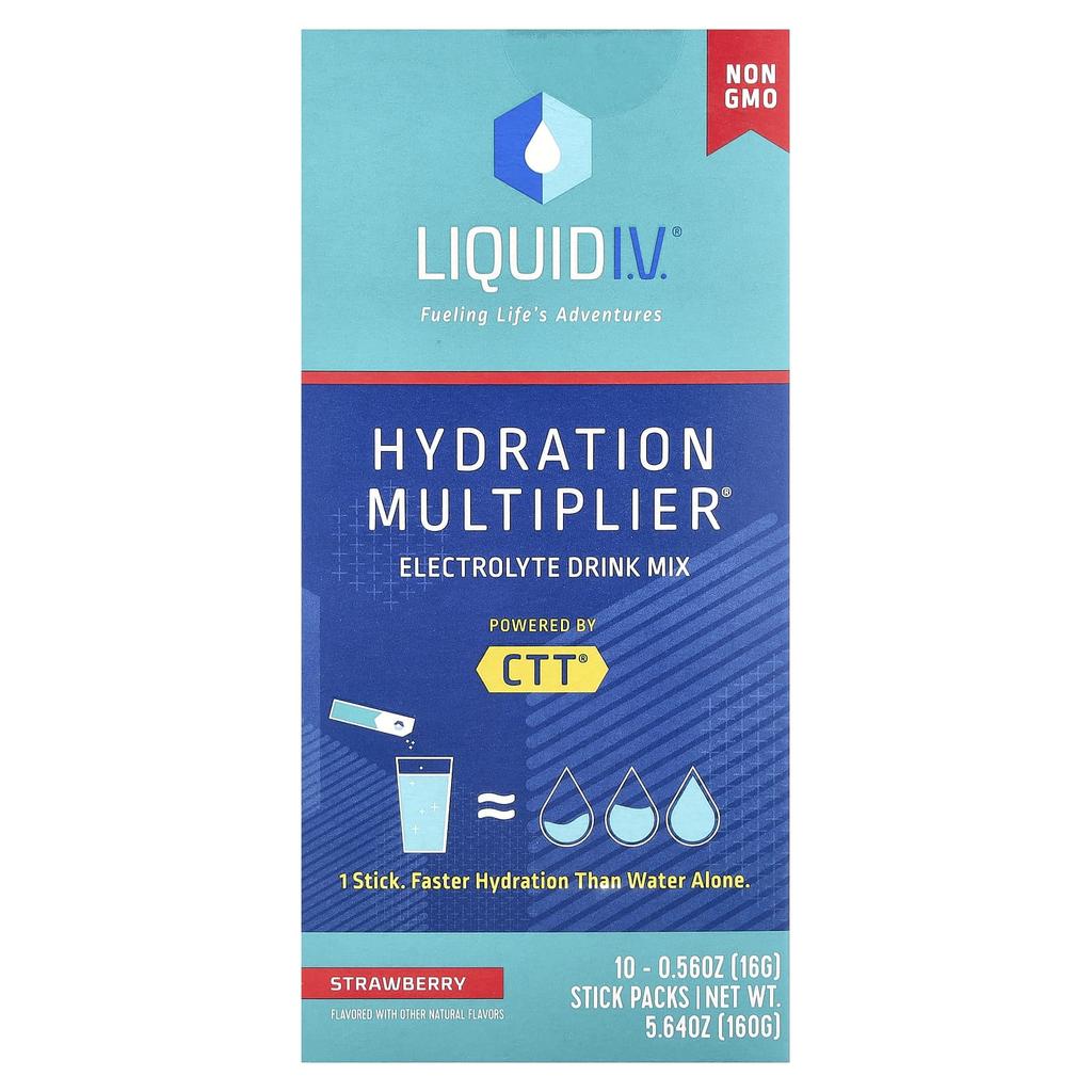 Liquid I.V. Hydration Multiplier®, Electrolyte Drink Mix, Strawberry Flavor, 10 Stick Packs, 0.56 Oz (16 G) Each