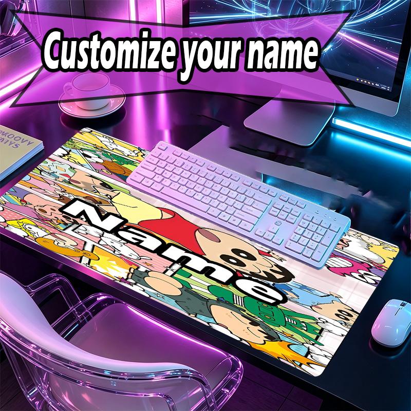 Custom Name Personalized Crayon Shin Pattern Mousepad, Laptop PC Desk Mat, Decorative Desk Mat for Home Keyboard Pad Gift
