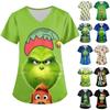 Women's Fashion  Printed Short Sleeve V Neck Pattern Tops Pocket Working T-shirts
