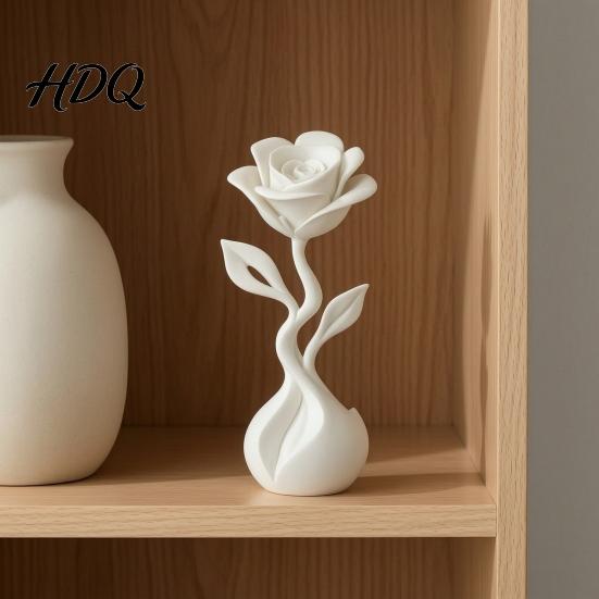 Fake Flower Ornaments 3D Printed Artificial Ornaments Matte White Rose Figurine