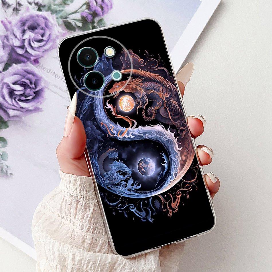 Для Vivo Y38 Y58 2025 Новый Крутой Чехол для Телефона с Рисунком Дракона и Тигра Для Vivo Y38 Y58 5G Мягкие Силиконовые TPU Чехлы