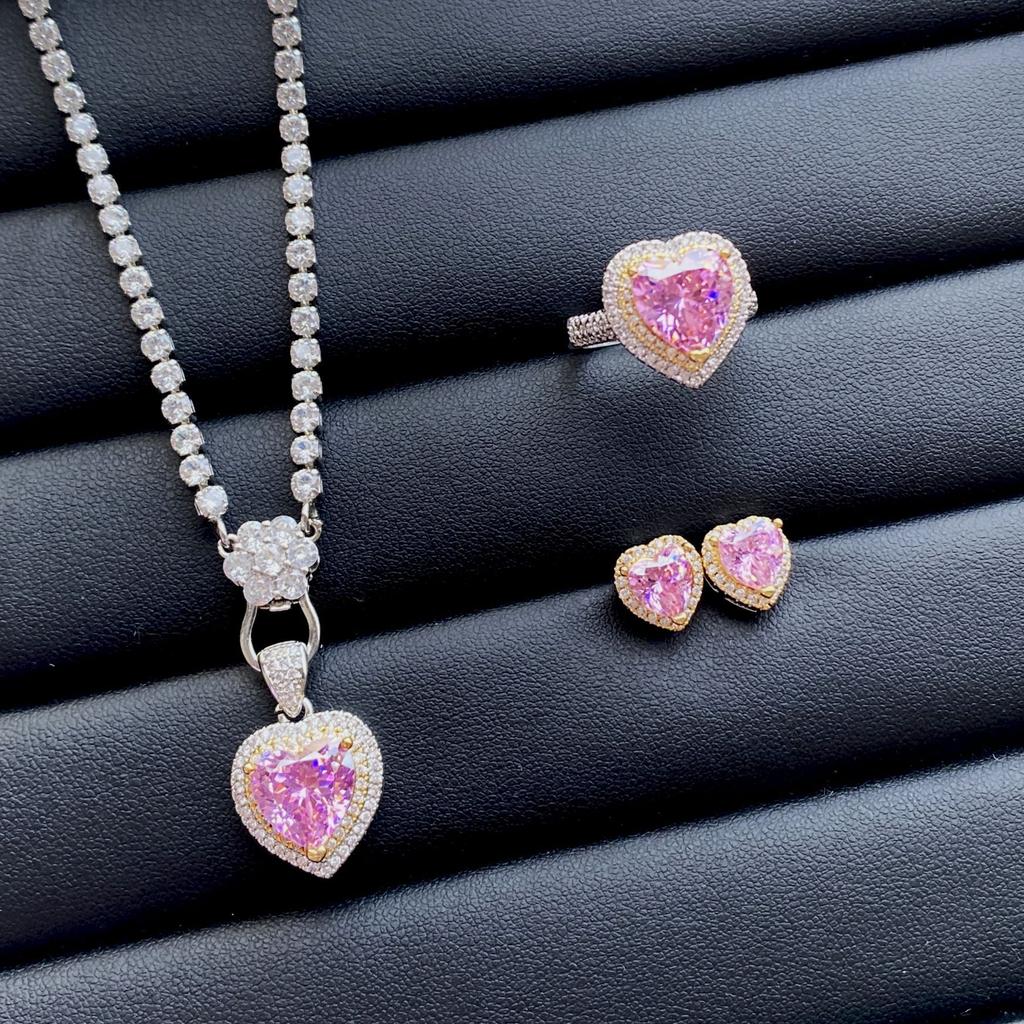 2025 Retro Ruby Jewelry Set 925 Sterling Silver Engagement Ring Earrings Necklace Women's Party Gift