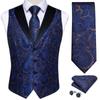 Dibangu Silk Suit Vest for Men Black Gold Jacquare Waistcoat Necktie Hanky Cufflinks 4pc