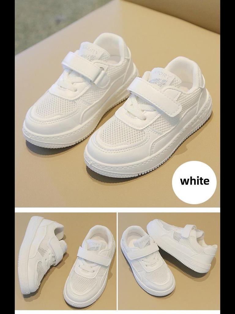 Летняя детская спортивная обувь 2025 года из дышащей белой сетки: Дизайн Hollow для мальчиков и стиль для девочек