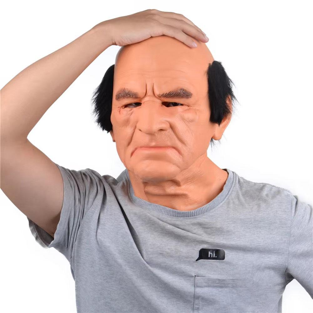Bald middle-aged man's headgear, party latex mask