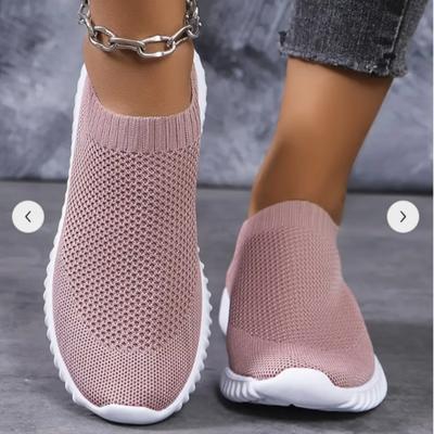 Женские однотонные кроссовки, дышащие вязаные кроссовки для ходьбы, повседневная легкая спортивная обувь