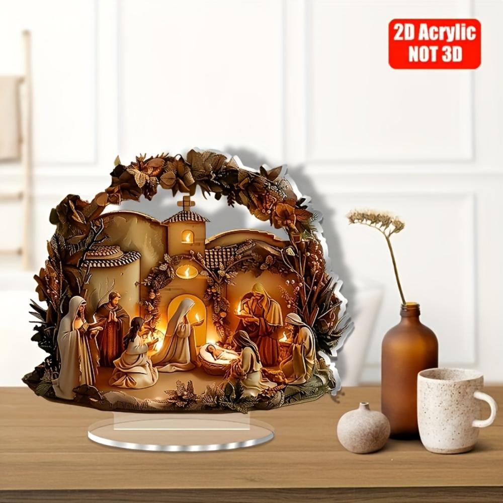 Рождественский вертеп, плоский акрил 2D, настольное украшение, подходит для гостиной, офиса, подарков, Рождества, Хэллоуина