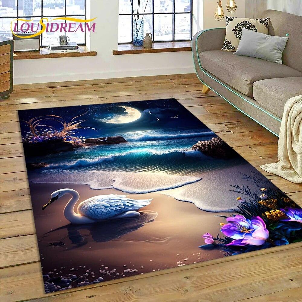 Love Swan Cartoon Cygnus Girl Gift Carpet Rug for Home Living Room Bedroom Sofa Doormat Decor,Kids Area Rug Non-slip Floor Mat