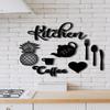 9 Pieces Kitchen Laser Cut Wooden Wall Decoration Product, Home Accessories, Room Decor, Black and White, With Double-Sided Tape