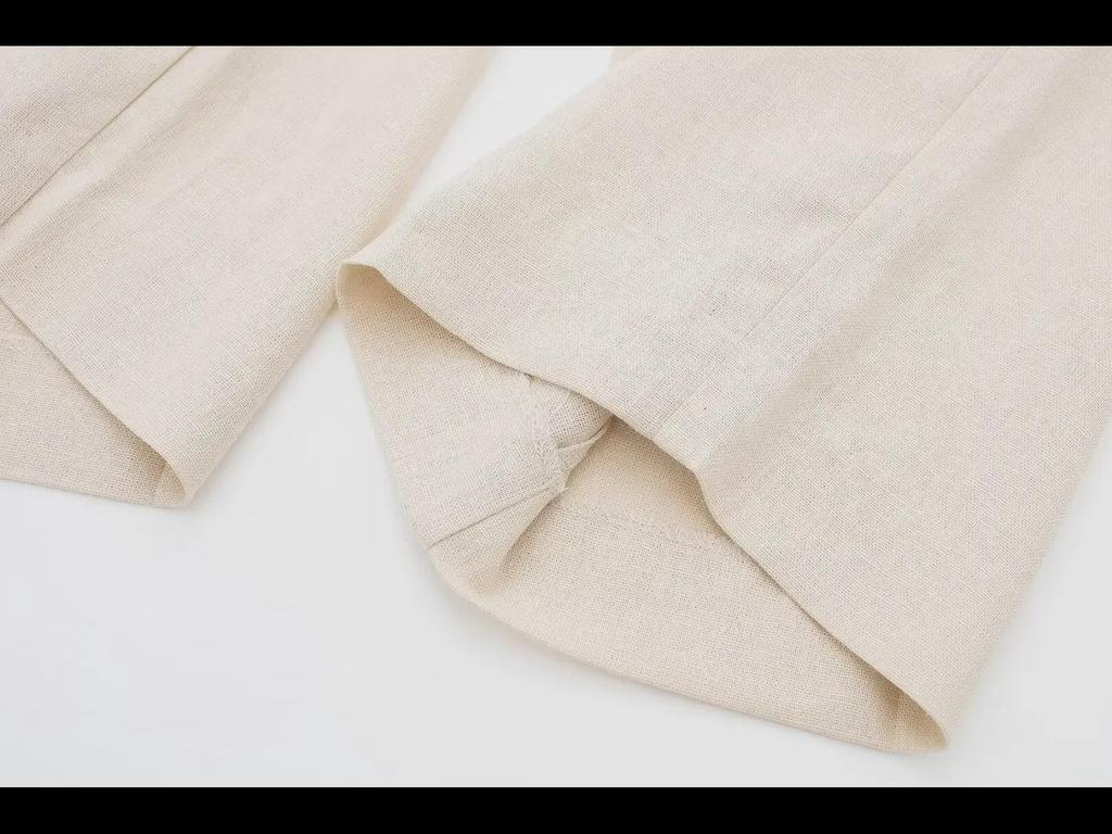 Летние 2024 г. Женские прямые брюки в европейском и американском стиле из льняной смеси с высокой талией в стиле ретро