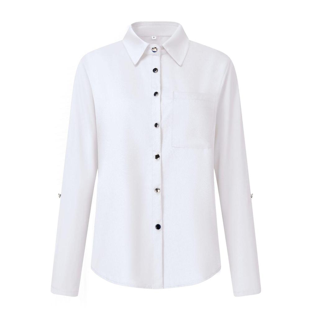 2023 Осень/Зима Женская однотонная однобортная рубашка с длинным рукавом