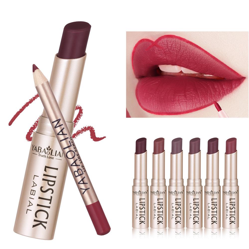 Lipstick Lip Line 2-в-1 Карандаш для губ с антипригарным покрытием Стойкая водостойкая матовая помада Набор помад 12 цветов