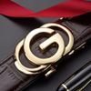 Male Alligator Pattern Leather Belt Imitation Steel Alloy Large G Letter Automatic Buckle, Light Luxury