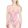 LittleForBig Girls' Lingerie Romper [Rabbit Moon Print] Mesh Lace V-Neck Babydoll Bodysuit, Pink, Size M