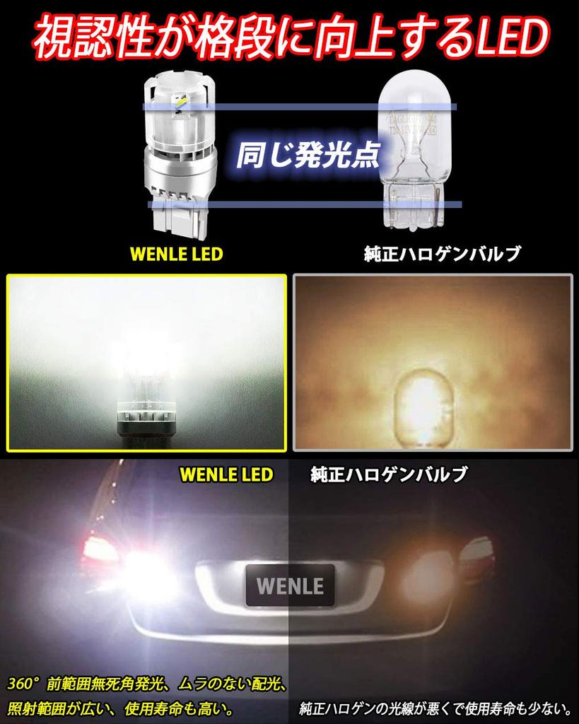 WENLE Stealth Bulb Backup Lamp T20 LED Single White 6000K 3200LM 20W High Brightness CSP Element DC12V Compatible Non-Polarity 2-Pack