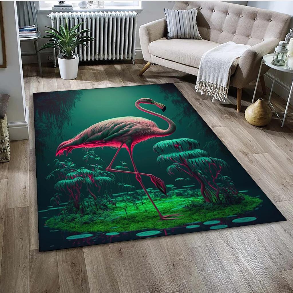 Cartoon Pink Flamingo Bird Rainforest Carpet Rug for Home Living Room Bedroom Sofa Doormat Decor,kid Area Rug Non-slip Floor Mat