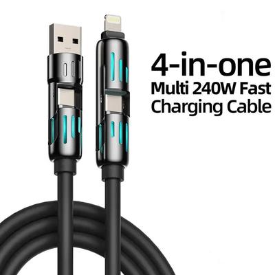 USB Type C Lightning-Max 240 Вт Быстрая зарядка и синхронизация данных MFISH 4-в-1 Многофункциональный USB-кабель для зарядки iPhone 16/15, iPad