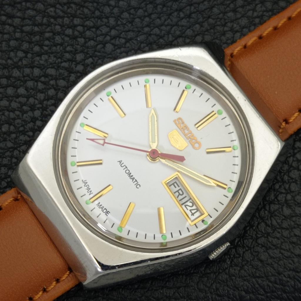 VINTAGE SEIKO 5 AUTOMATIC 6309A JAPAN MENS WHITE COLOR DIAL WATCH A702635-1 R209-a702635