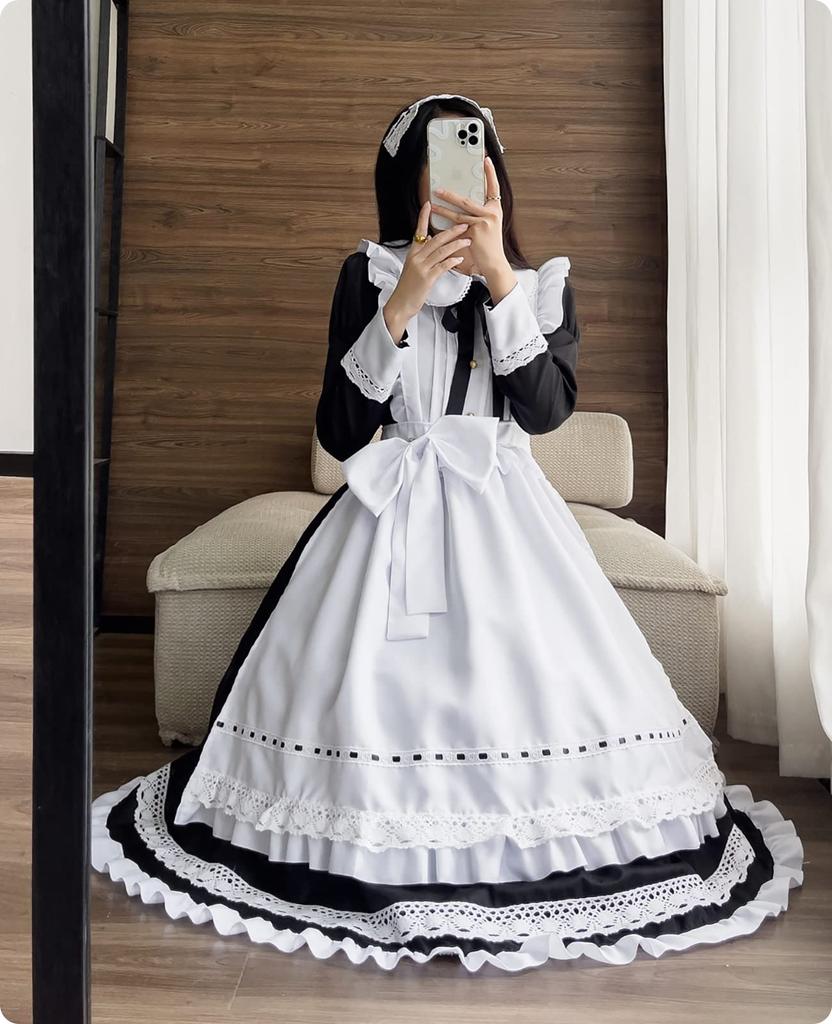 Горничная Британская Длинная Короткая Длинная Горничная Кофе Большой Размер [NOKIJP] Костюм, Косплей, Стиль, Кружево, Лента, Рукав, Рукав, Рукав, Кружево, Британский, Хэллоуин,