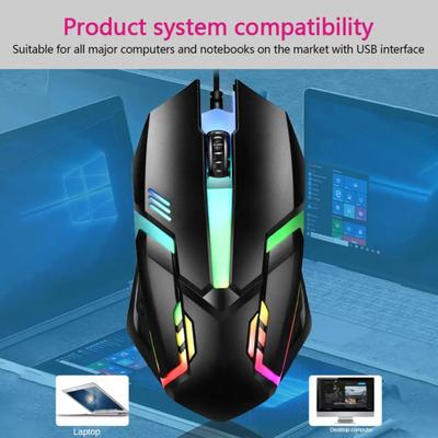 Проводная игровая USB-мышь со светодиодной подсветкой RGB, эргономичная 1200 точек на дюйм, 3 кнопки, высокоточная бесшумная настольный компьютер, офисная оптическая мышь, аксессуары для ПК