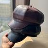 Новая восьмиугольная шляпа для женщин Модная и теплая осенью и зимой Корейский стиль Универсальная Ретро Черная кожаная шляпа газетчика Тренд