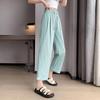 Women's Summer New Thin Loose Wide-legged Trousers Small High Waisted Elastic Nine-minute Trousers Ice Silk Straight Casual Trousers