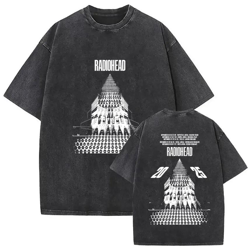 Vintage Washed Round Neck Yk Tshirt Unisex Clothing New in Top Tees Camisetas Rock Band Radiohead Tour Album YK