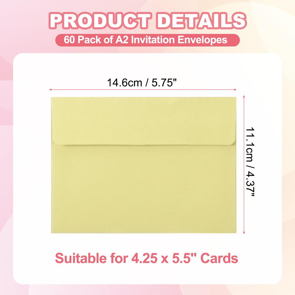 60Pcs A2 Paper Envelopes Postcard Wedding Greeting Cards Photo Gift Envelope Announcement Mailing Self Seal Invitation Envelopes