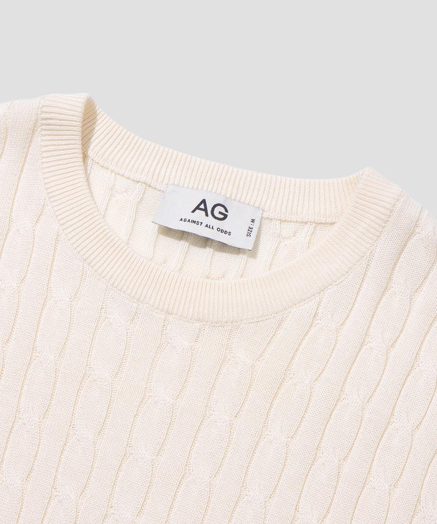 AGOD Cotton Modal Washable Crew Neck Cable Knit [Ivory]