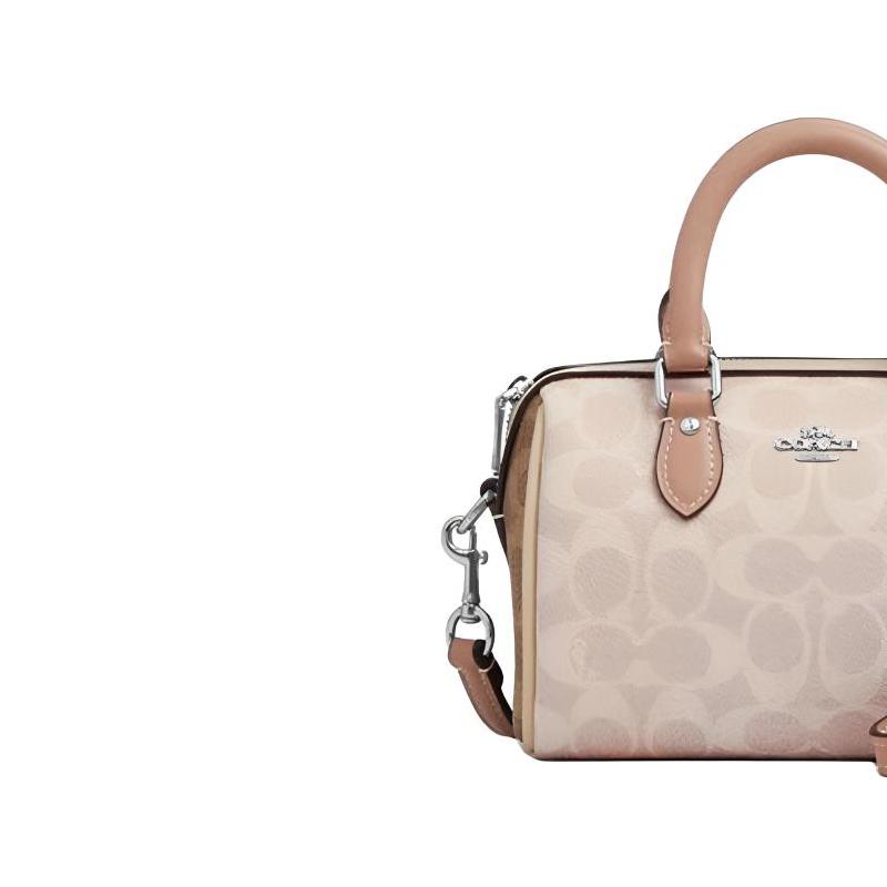 Coach Rowan 18 классический бренд логотип пресбиопия Boston сумка на плечо crossbody сумка из искусственной кожи женская маленького размера песочно-желтый и тауп
