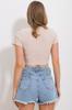 Women's Blouse New Season Fashion Gray Crew Neck Front Stitched Crop Sandy Blouse