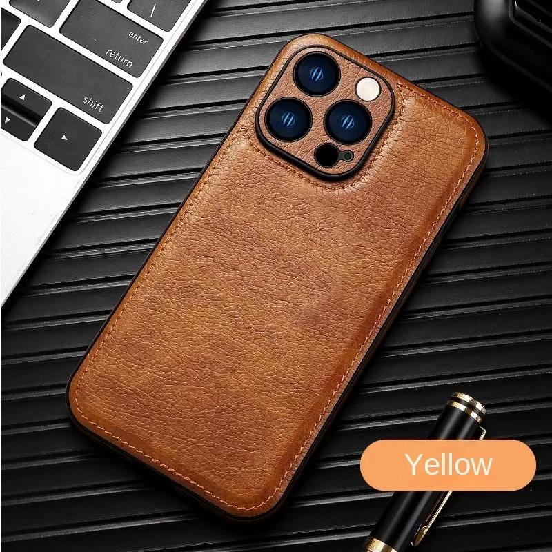 Роскошный кожаный чехол для iPhone 16 15 14 13 12 11 Pro Max X XR XS 7 8 Plus SE Business Camera Frame Protection Cover