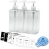 Дозатор для шампуня Nesect, Большая емкость 650 мл, Набор из 3 прозрачных бутылок, Включен лист с этикетками, Простой дизайн, Кнопочное управление, Идеально для