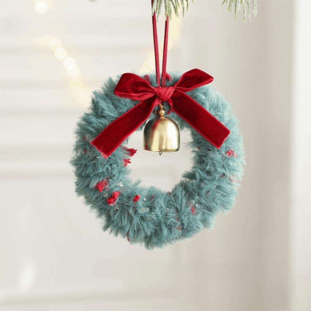 Bell Accents Christmas Wreath Ribbon Bow Xmas Tree Wreath Christmas Plush Wreath Walls Decoration