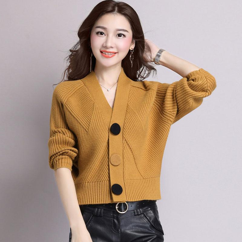Autumn V-neck Knitted Cardigan Women's Shawl Short Single-breasted Sweater Women's Long-sleeved Batshirt Jacket